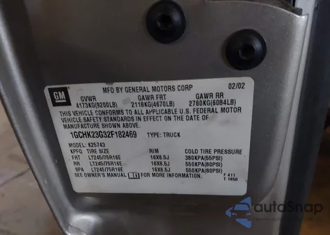 2002 Chevrolet Silverado 2500Hd Ls из США, поврежденный, VIN 1GCHK23G32F182469